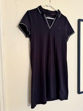 Tommy Hilfiger Navy Blue Polo Dress Womens V-Neck Cotton Blend embroidered Sz LG