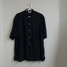 Nat Nast Shirt Mens Large Black Silk Button up Short Sleeve Vent Bowling Casual