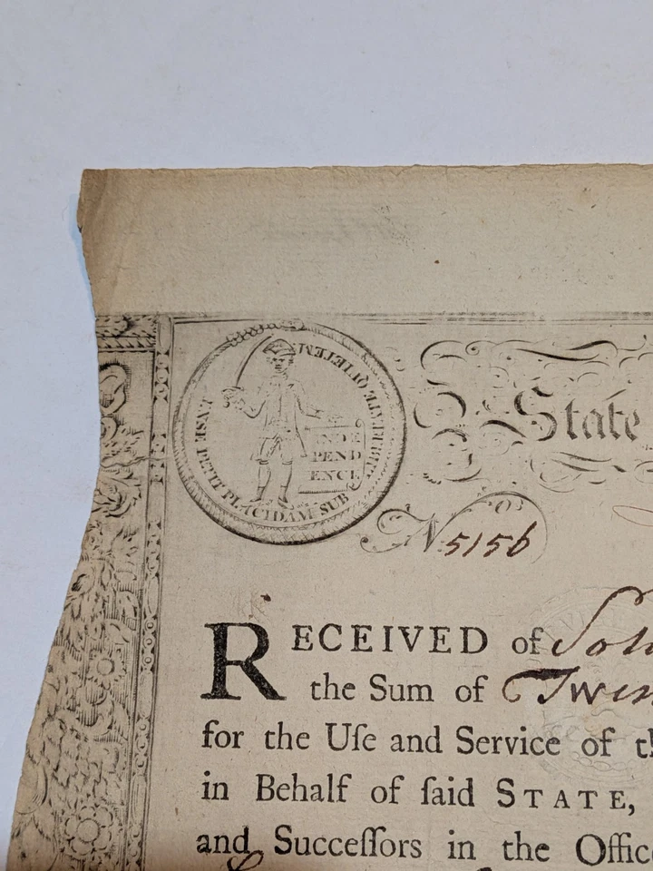 1777, Bahía de Massachusetts Certificado del Tesoro Colonial PMG VF30 Espada en Mano Foto 2 de 4