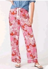 J. Crew Elastic Waist Vintage Paisley Pink Lined Loose Wide Leg Pant Size 8