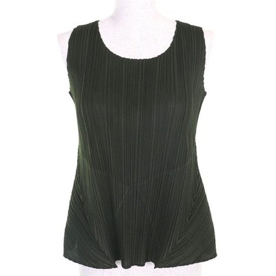 PLEATS PLEASE Issey Miyake Khaki Sleeveless Pleated Top Size 3 Auth