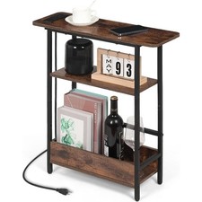 Side Table with USB-C Charging Station, 3-Tier Slim End Table