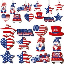36 Pcs 4th of July Wooden Ornaments, Patriotic Tree Decoration with Star Style