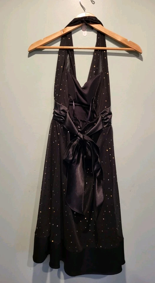 Vestido Halter Y2K Tabú Negro Dorado Brillante Talla L Malla Forrado Lazo Foto 4 de 4