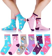 Girls Socks Unicorn Kids Crew Funny Cotton Cute 6-8 Years 6 Pairs Unicorn E