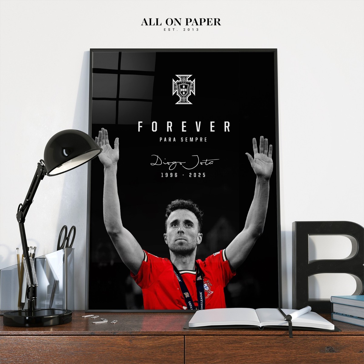 Diogo Jota 直書きオート　/10シリ DIOGO JOTA TRIBUTE LIVERPOOL PORTUGAL 2025 SIGNED PRINT FRAMED