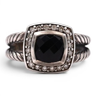 VINTAGE DAVID YURMAN BLACK ONYX DIAMOND HALO RING STERLING SILVER SIGNED SZ 5.5