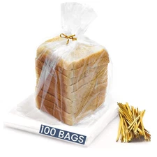 Reusable Plastic Bread Bags for Homemade Bread - 100 Pack Clear Bag with Ties...