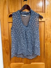 Lewis Cho Blue Sheer Sleeveless Silk Blend Blouse Top Size S Made in USA