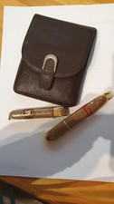 Echtes Leder Zigarrenetui, 5 Steckplätze, dunkelbraun, 50 er Jahre