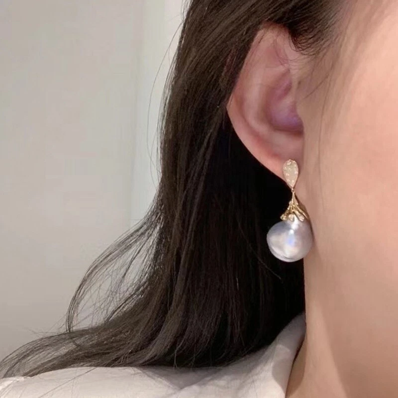 Preciosos ENORMES AAAA Pendientes de Perlas Barrocas Blancas Naturales del Mar del Sur de 11 mm 925s... Foto 4 de 4