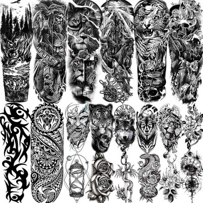 Temporäre Tattoos LAROI 20 Blätter Arm 48x17cm wasserfest schwarz Tiger Löwe