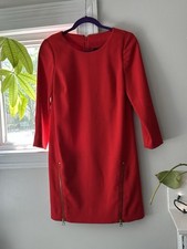 J. Crew Red 3/4 Sleeve Dress with Zipper Accents