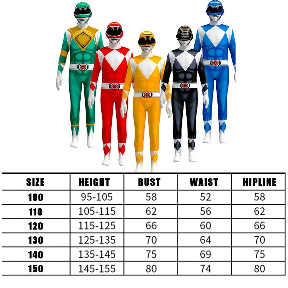 Kids Boy Ranger Morphsuits Mighty Morphin Power Rangers Costume Jumpsuit Xmas UK - Image 2 of 4