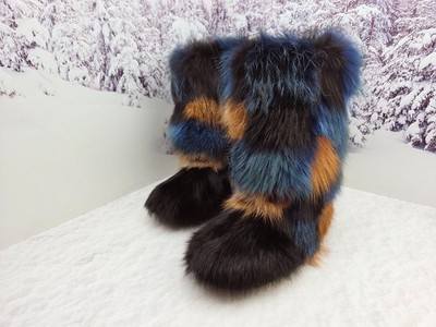 Fox Fur Winter Snow Boots for Women,  Patchwork Moutons EU38|US7 Womens shoes