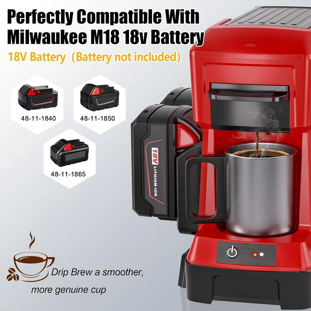 Cafetera Inalámbrica para Milwaukee M18 Batería 18V, Cafetera de Goteo Portátil