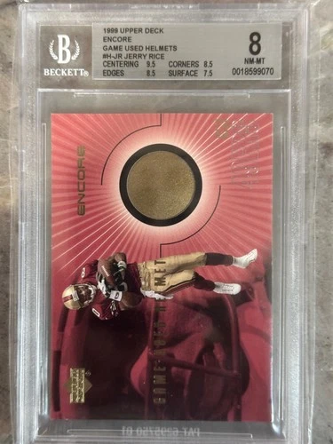 1999 UPPER DECK ENCORE GAME USED HELMETS #H-JR JERRY RICE BGS 8