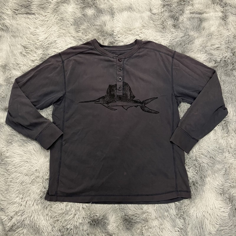 Reel Legends Sailfish Henley Long Sleeve Shirt L Performance Cotton - C32