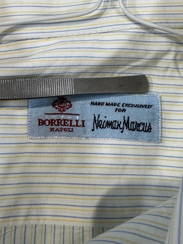 Camisa de vestir múltiple italiana hecha a mano Luigi Borrelli Neiman Marcus talla 16,5/30❌ Foto 3 de 4