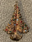 Vintage Eisenberg Gold Tone Christmas Tree With Rhinestones