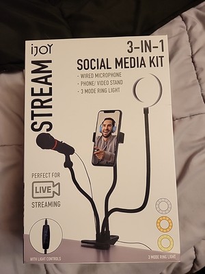 IJOY 3 in 1 Social Media Kit Live Streaming Microphone w/Light Controls Pod Cast