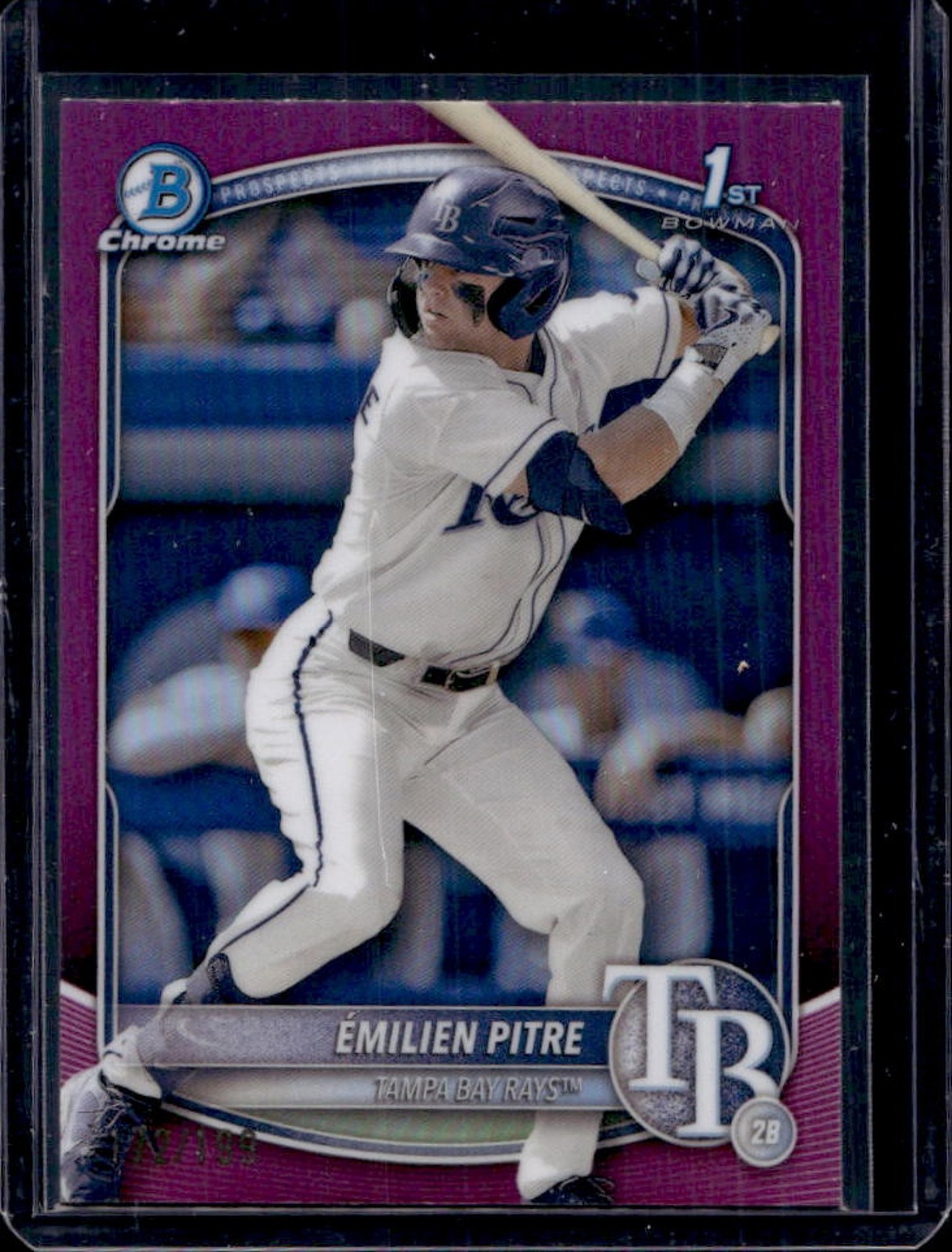 2025 Bowman Emilien Pitre Chrome Fuchsia Refractor 1st Prospect #/199 Rays