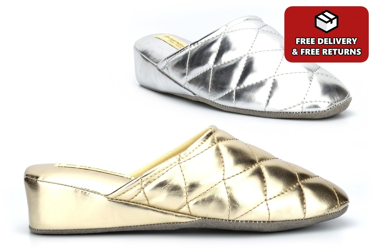 Womens Wedge Slippers Dunlop Womens Mule Slippers Ladies Slip On Slippers Gold