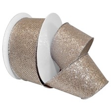 Silver Champagne Wired Decorative Ribbon Trim 2.5in x 20yd Glitter Dot Design