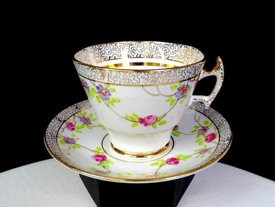 Phoenix T.F. & S. Ltd Porcelain Floral & Gilt Vintage 2 3/4'' Cup & Saucer 1925-