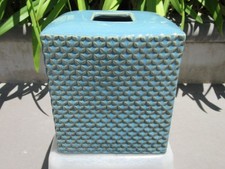 Blue Facial Tissue Cover, Ceramic 5 1/2" x 5 1/2" x 5 3/4" Tall