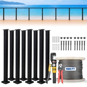 Yescom Complete Cable Railing Kit Black Deck Post with 1/8 Cable Hardware Tools