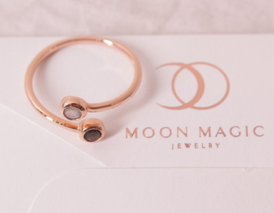 Moon Magic Adjustable Black Obsidian & Labradorite Evolve Ring - rose gold - L
