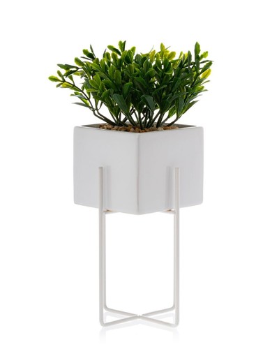 HowHomely Blumentopf Pflanzentopf mit Ständer 2er Set weiß Glamour Deko Übertopf - Bild 4 von 9