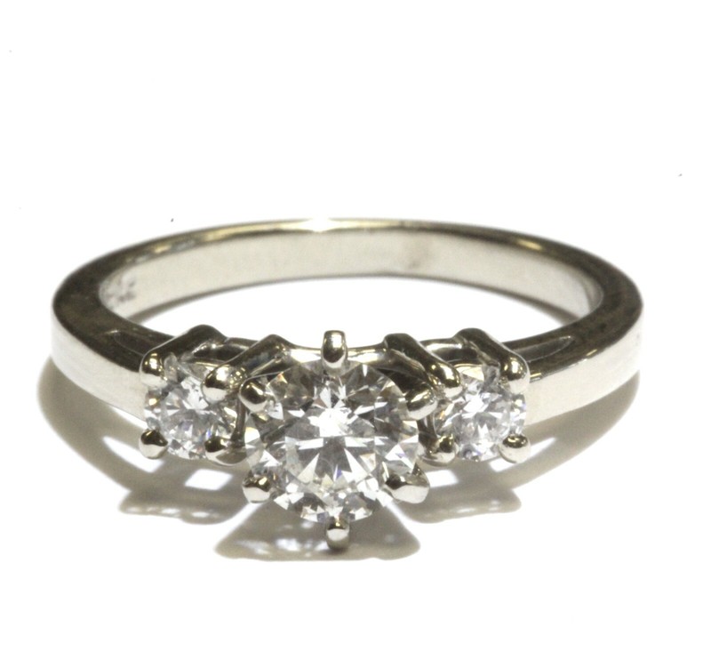 14k white gold .66ct 3-stone round clarity enhanced diamond engagement ring 3g
