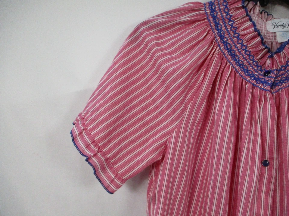 Vestido Vanity Fair para mujer grande rojo a rayas manga corta botón algodón a presión Foto 3 de 4