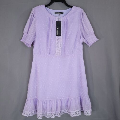 Allegra K Women's Pullover Shift Dress Midi Short Sleeve Lavender Size XL