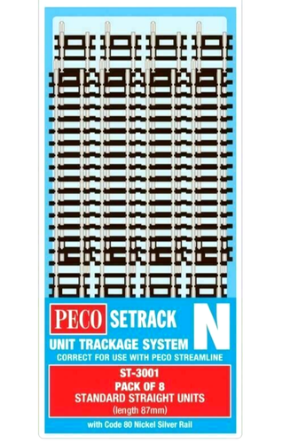 Peco N Scale ~ New 2025 ~ Standard Straight Track ~ 8 Pcs ~ 87mm Setrack ST-3001 - 第 1/1 張圖片