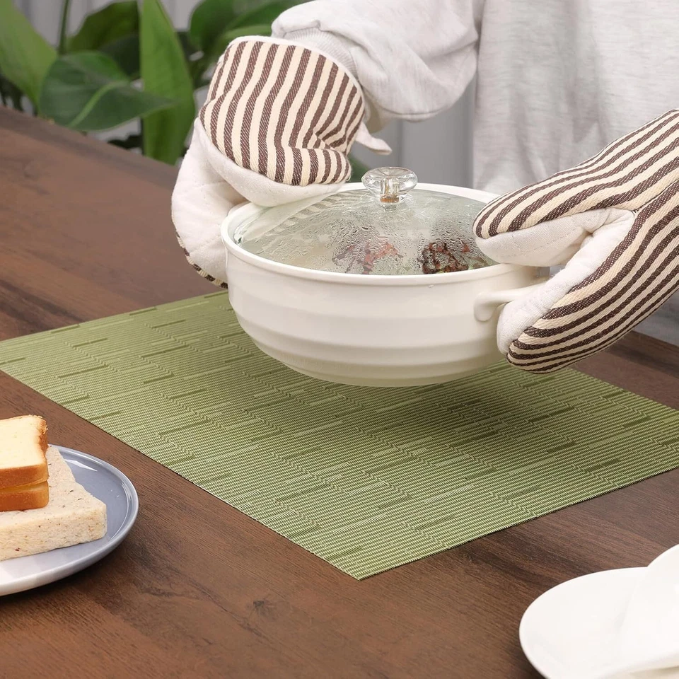 Conjunto de 8 placemats de tecido de vinil, antiderrapante lavável para mesa de jantar (verde) - Imagem 3 de 4