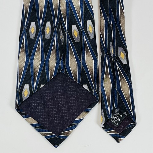 Albert Nipon 100% Silk Neck Tie Blue/Black/Brown/Yellow Geometric 4" - Picture 3 of 6