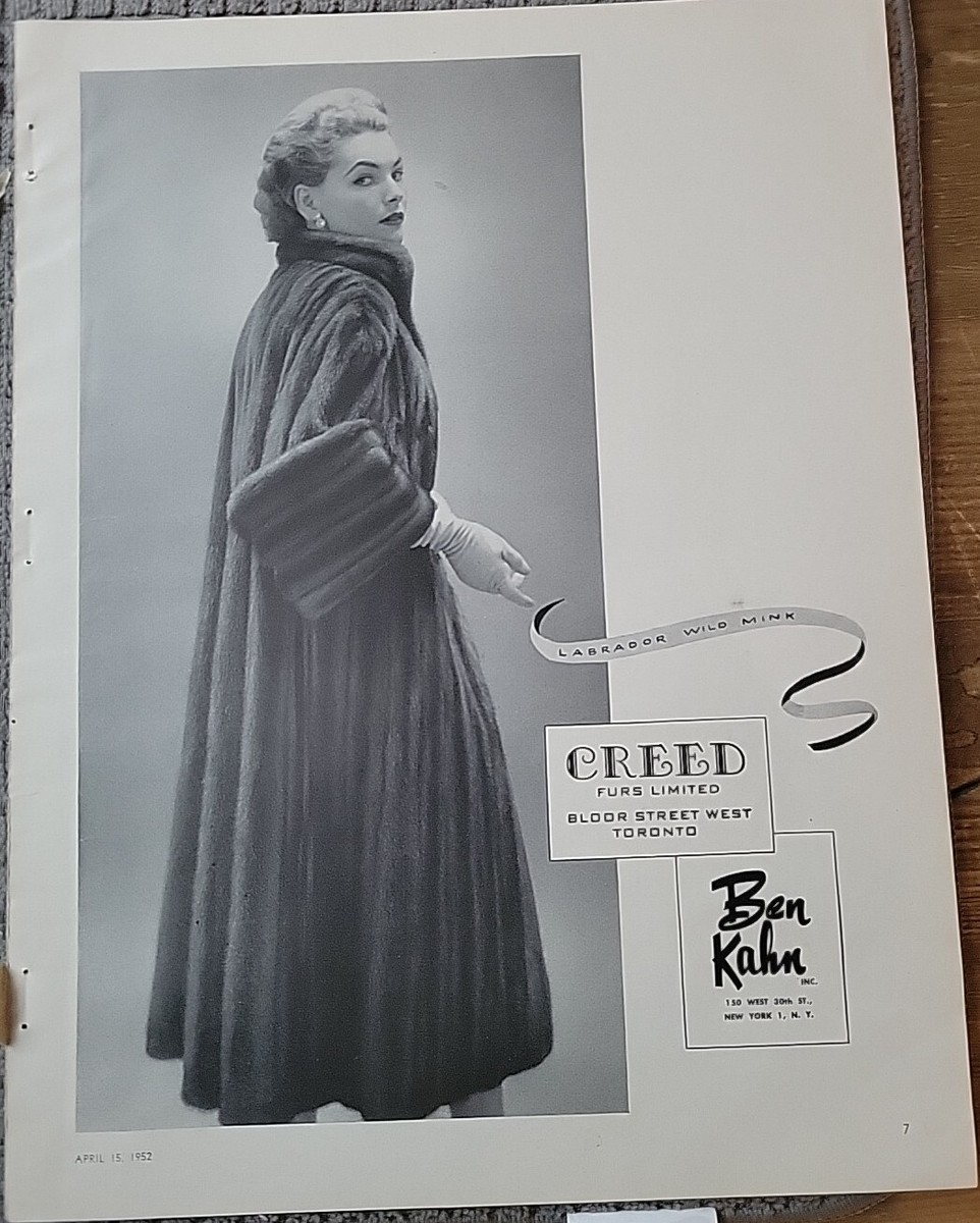 1952 Creed Labrador Wild Mink Fur Coat Womens Vintage Fashion Ben