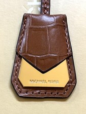 MICHAEL KORS GOLD MK LOGO CHARM / CHESTNUT BROWN LEATHER STRAP HANDBAG FOB