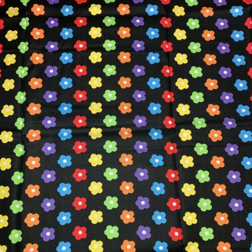 Patty Reed Designs La-Di-Draw Multicolor Flowers on Black Fabric 1 1/4 Yds - Picture 2 of 12