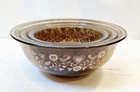 VTG Pyrex Set of 3 Nesting Mixing Bowls Amber "Festive Harvest" 322, 323, 325