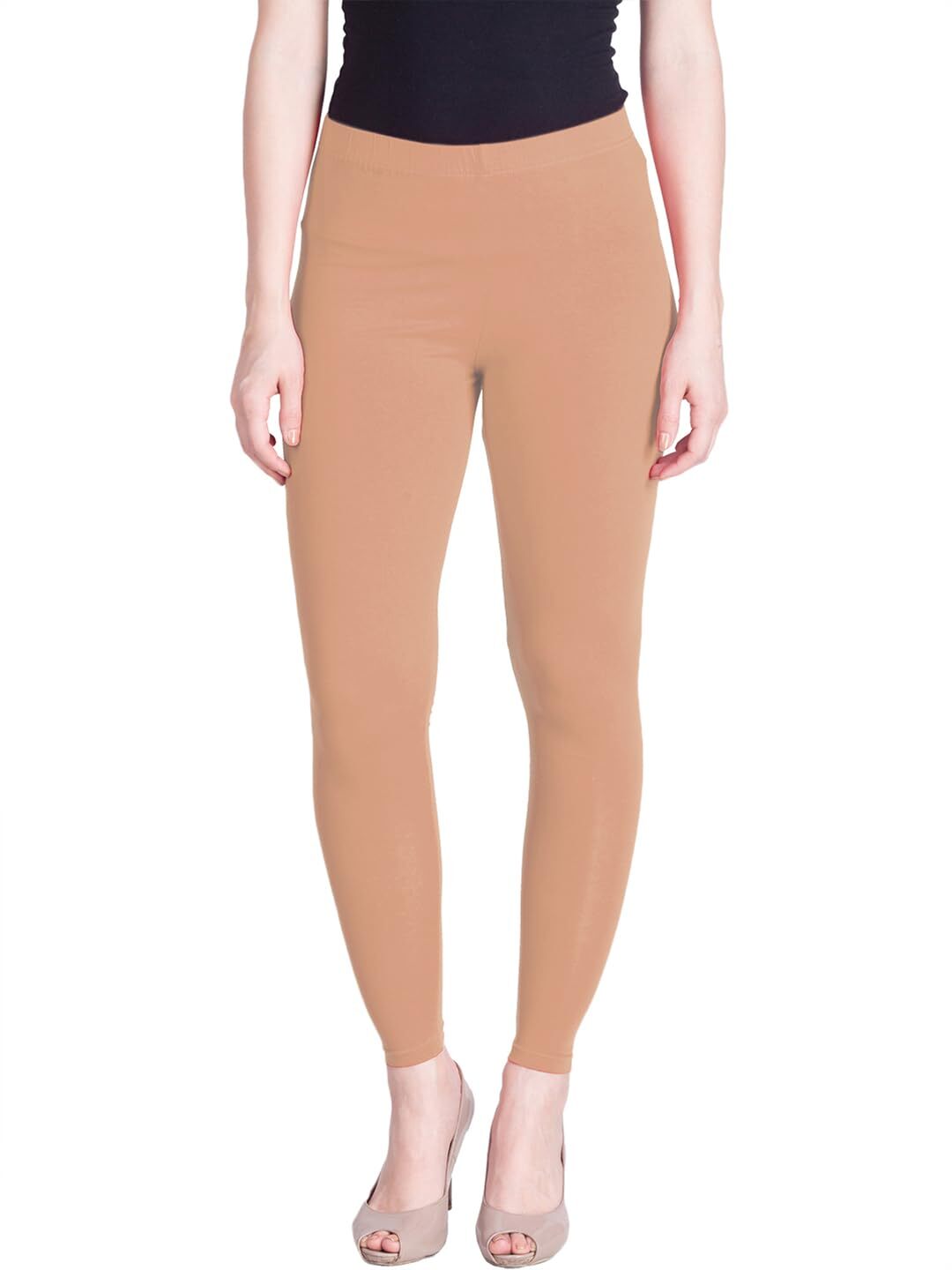Women Solid Premium Cotton Ankle Length Legging Size L Casual Wear Peach
