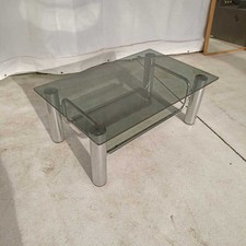 Tavolino Vintage in Vetro Fumé Design Anni 60-70 Acciaio Cromato