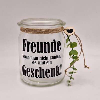 Deko Licht Glas mit Spruch Freunde + LED Beleuchtung Geschenkidee