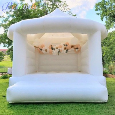 PVC Inflatable White Bounce House Bouncy Castle with Round Canopy Wedding Decor