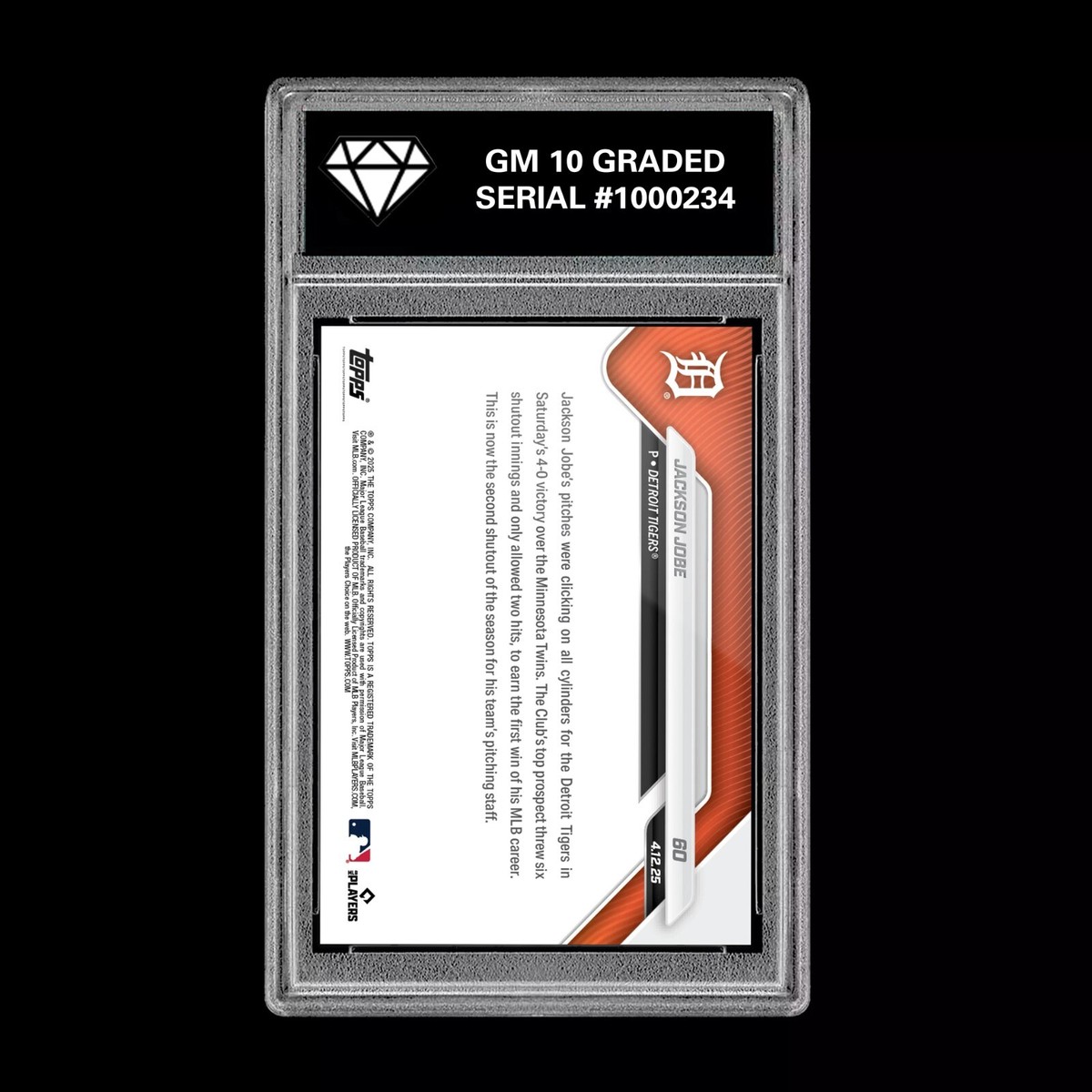 Graded 10 Jackson Jobe 2025 Topps NOW 60 Rookie Earns First Career