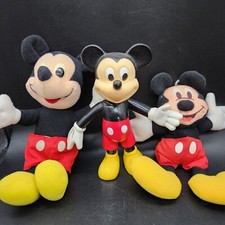 Vintage Lot Of Disney Mickey Mouse 2 Plush And 1 Plastic Lot