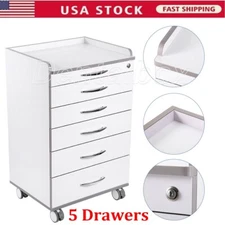 【USA】Dental Mobile Medical Cabinet 5 Drawers Trolley Cart Storage Stand